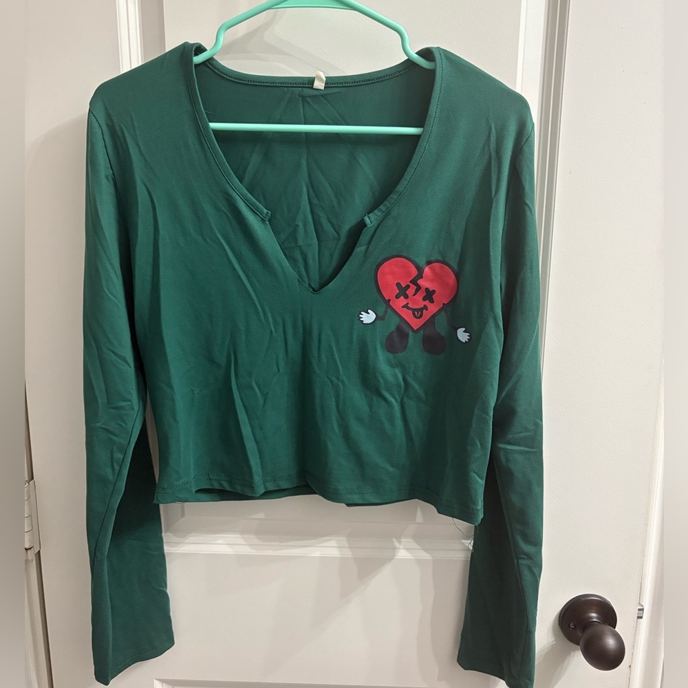 Long Sleeve Top with Heart Graphic
